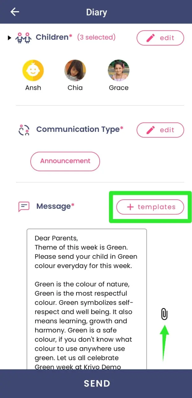 Select Message Template diary Mobile