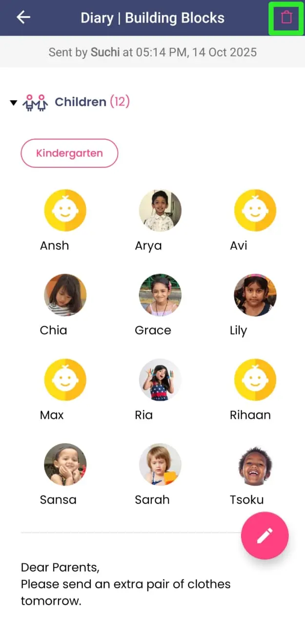 Delete Diary Update Mobile
