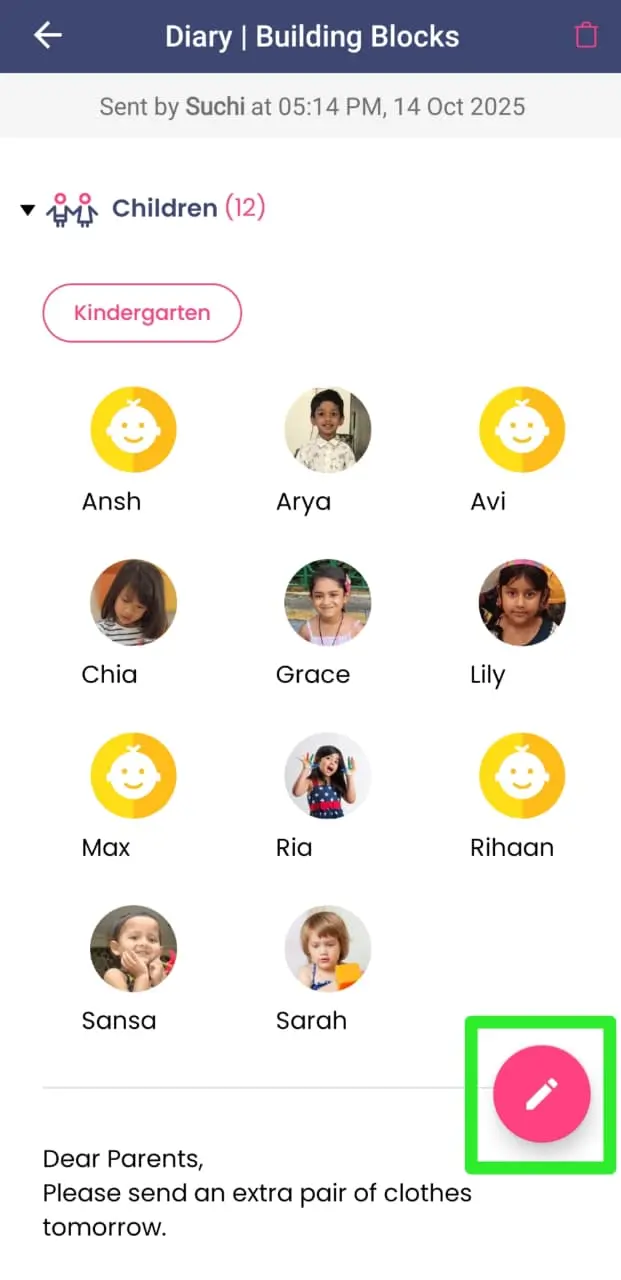 Edit past Diary Update Mobile