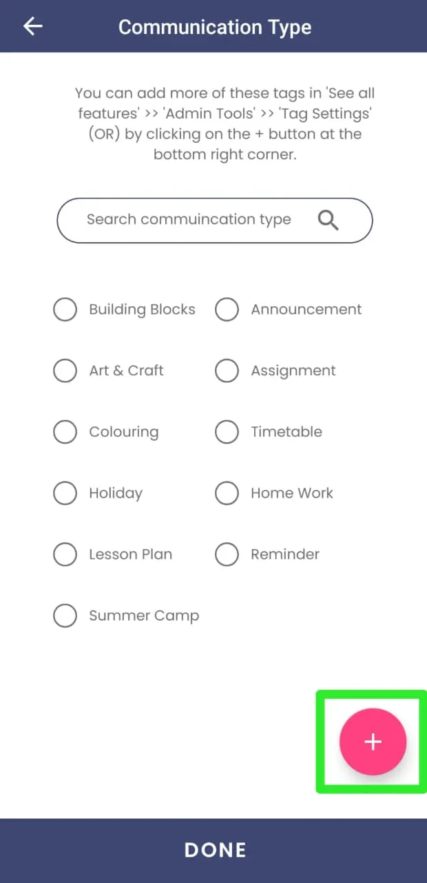 select Communication types mobile