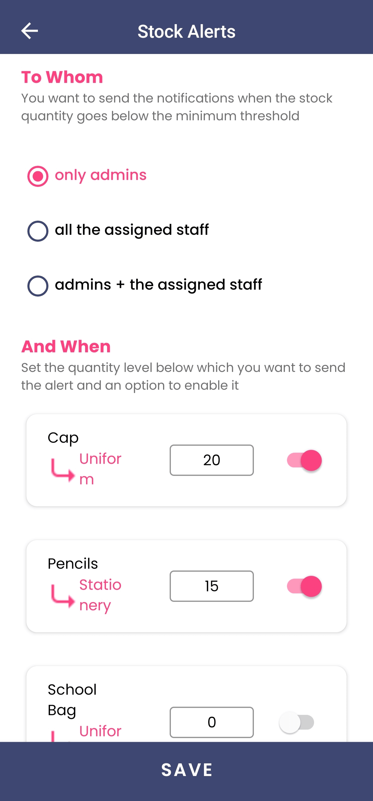 Low Stock Alerts Mobile Screenshot