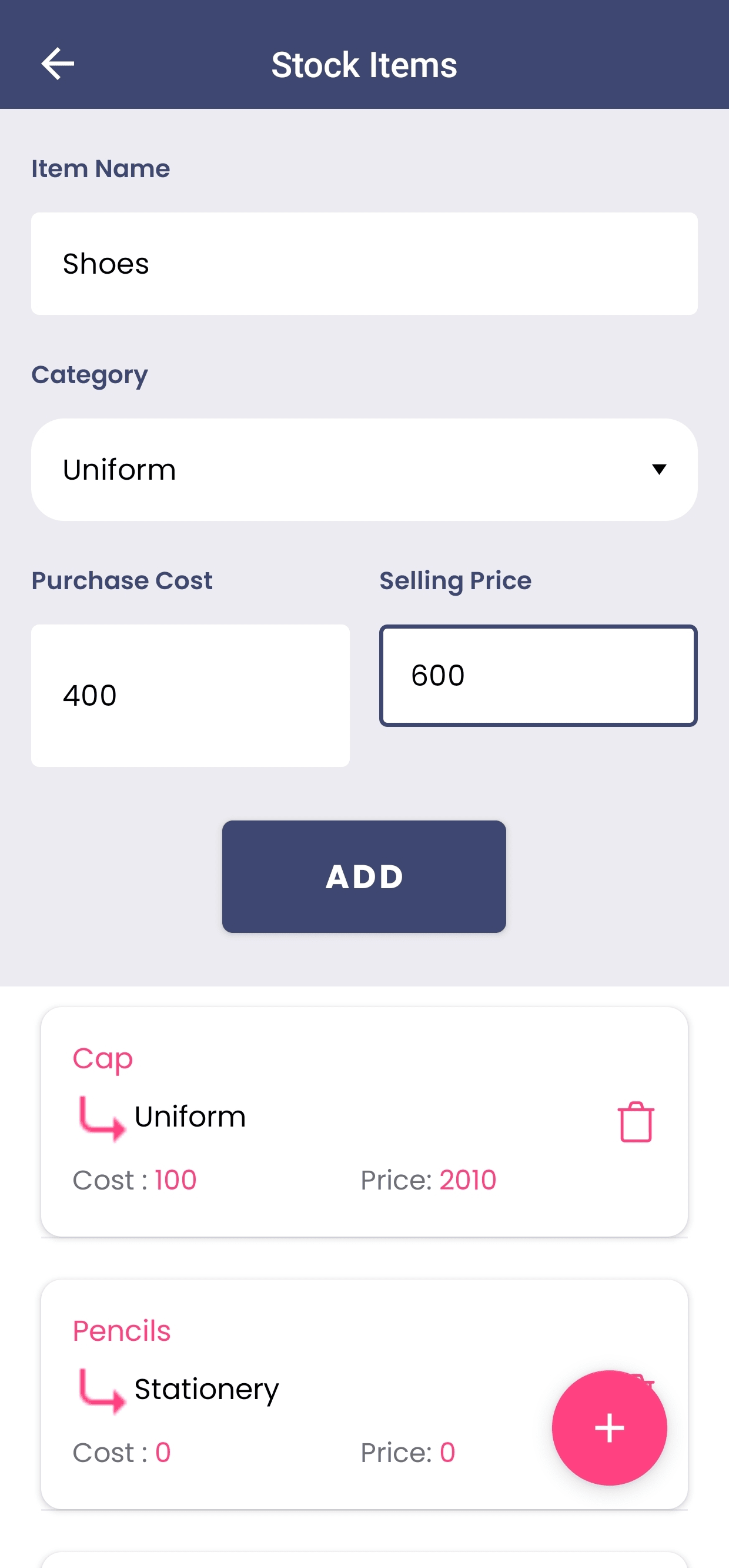 Stock Items Mobile Screenshot